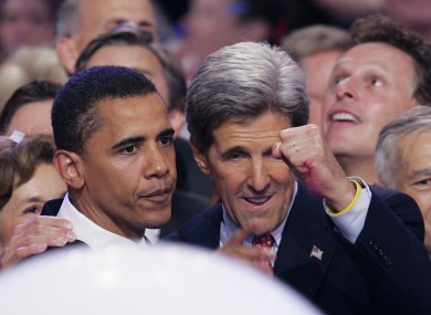 A young Barack Obama with the 2004 nominee John Kerry