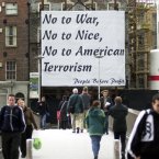 The building construction company Wallace hung this banner on one of its building sites on Ormond Quay Dublin on 14 October 2002. Image: Photocall Ireland
