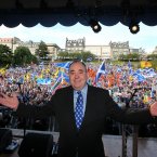 First Minister Alex Salmond speaks at a rally for Scottish Independence in Princess Street Gardens, Edinburgh, as thousands of people took to the streets of Edinburgh in one of the largest pro-independence marches the city has seen.