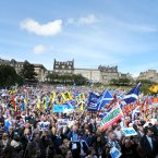 Crowds gather at a rally for Scottish Independence in Princess Street Gardens, Edinburgh, as thousands of people took to the streets of Edinburgh in one of the largest pro-independence marches the city has seen.