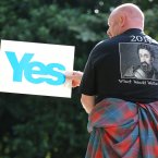 Supporters attend a rally for Scottish Independence in Princess Street Gardens, Edinburgh, as thousands of people took to the streets of Edinburgh in one of the largest pro-independence marches the city has seen.