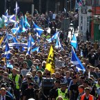 Supporters attend a rally for Scottish Independence in Princess Street Gardens, Edinburgh, as thousands of people took to the streets of Edinburgh in one of the largest pro-independence marches the city has seen.