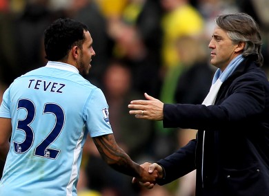 Friendly: Roberto Mancini and Carlos Tevez.