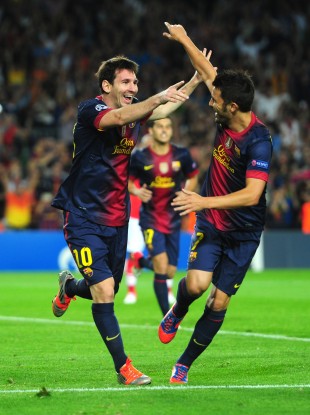 Leo Messi and David Villa last night.