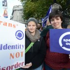 Aoife O'Driscoll (left) and Rosa Devine participate in the rally.