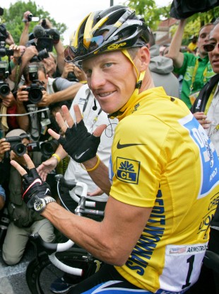 Lance Armstrong in Nike gear after his last Tour de France win.