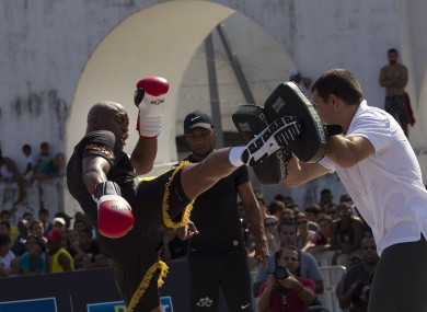 Anderson Silva trains during open workouts in Rio.