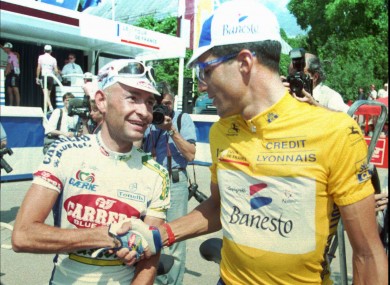 Indurain, right, with the late Marco Pantani in 1995.