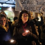 Members of the public gathered outside Leinster House this evening calling for legislation to be introduced to deal with the issue of abortion after the death of Savita Halappanavar. Photo: Laura Hutton/Photocall Ireland