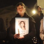21/11/2012. Pro Choice protest. Members of the public, including (LtoR) Graham O'Malley, Meadhbh Foster and Niamh McSharry gathered outside Leinster House this evening calling for legislation to be introduced to deal with the issue of abortion after the death of Savita Halappanavar, who died at University Hospital Galway a week after she was told she was having a miscarriage. She had asked for a termination of her pregnancy, but was told it could not be done because a foetal heartbeat was still present. Once the heartbeat stopped, the procedure was carried out. Savita later died of septicaemia. Photo: Laura Hutton/Photocall Ireland