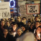 Members of the public gathered outside Leinster House this evening calling for legislation to be introduced to deal with the issue of abortion after the death of Savita Halappanavar. Photo: Laura Hutton/Photocall Ireland