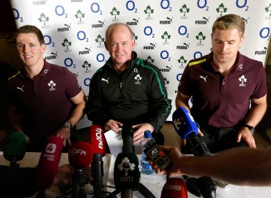 Ireland coach Declan Kidney flanked by Craig Gilroy (left) and Jamie Heaslip.