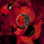 The Royal Mint's first commemorative £5 coin for Remembrance Day rests on the grave of the Unknown Warrior at the Nave in Westminster Abbey, London. (David Parry/PA)