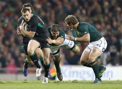 Ireland's Tommy Bowe and Willem Alberts of South Africa.