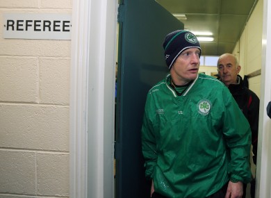 Ballyhale Shamrocks' manager Tommy Shefflin leaves the referees' room after being told the game was called off due to a waterlogged pitch last week.