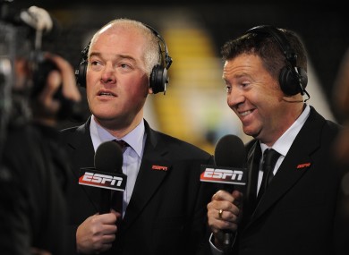 ESPN commentators Jon Champion (left) and Chris Waddle.