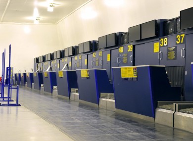 Empty Ryanair check-in desks at East Midlands Airport during the volcanic eruption in 2010.
