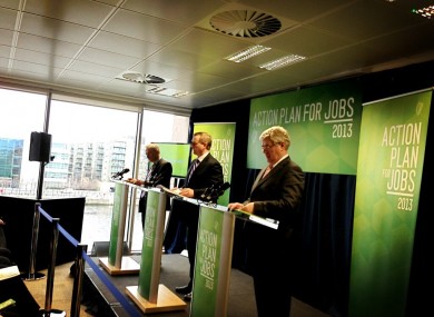 Richard Bruton, Enda Kenny and Eamon Gilmore launching the Action Plan for Jobs 2013 this morning