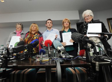 Members of the Magdalene Survivors Together group speak to reporters after the publication of today's report.