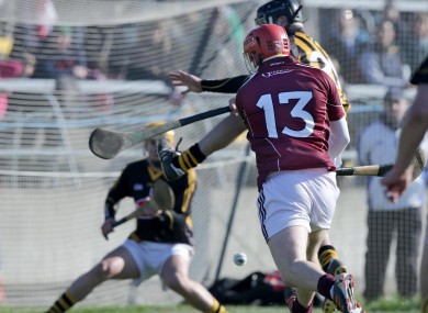 Niall Healy fires home a goal for Galway.