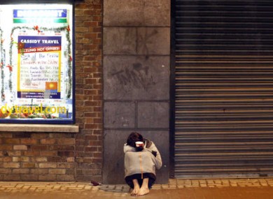 Shoeless beggar in Dublin.