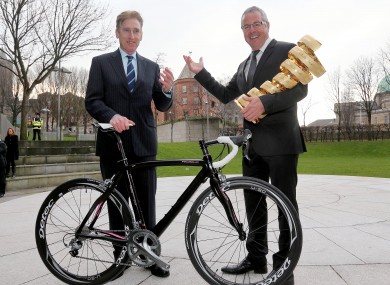 Sean Kelly and Stephen Roche who won the Giro d'Italia in 1987 in Dublin yesterday.
