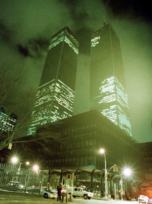 File photo of Feb 26, 1993, the twin towers of the World Trade Center in New York City are shown in the aftermath of an explosion earlier that day.