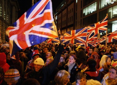 File photo of a union flag protest in Belfast in December. Today demonstrators did not try to carry out an authorised march from City Hall to the city centre.